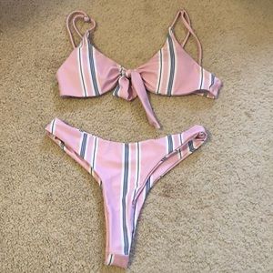 High rise bow tied bikini set with stripes!